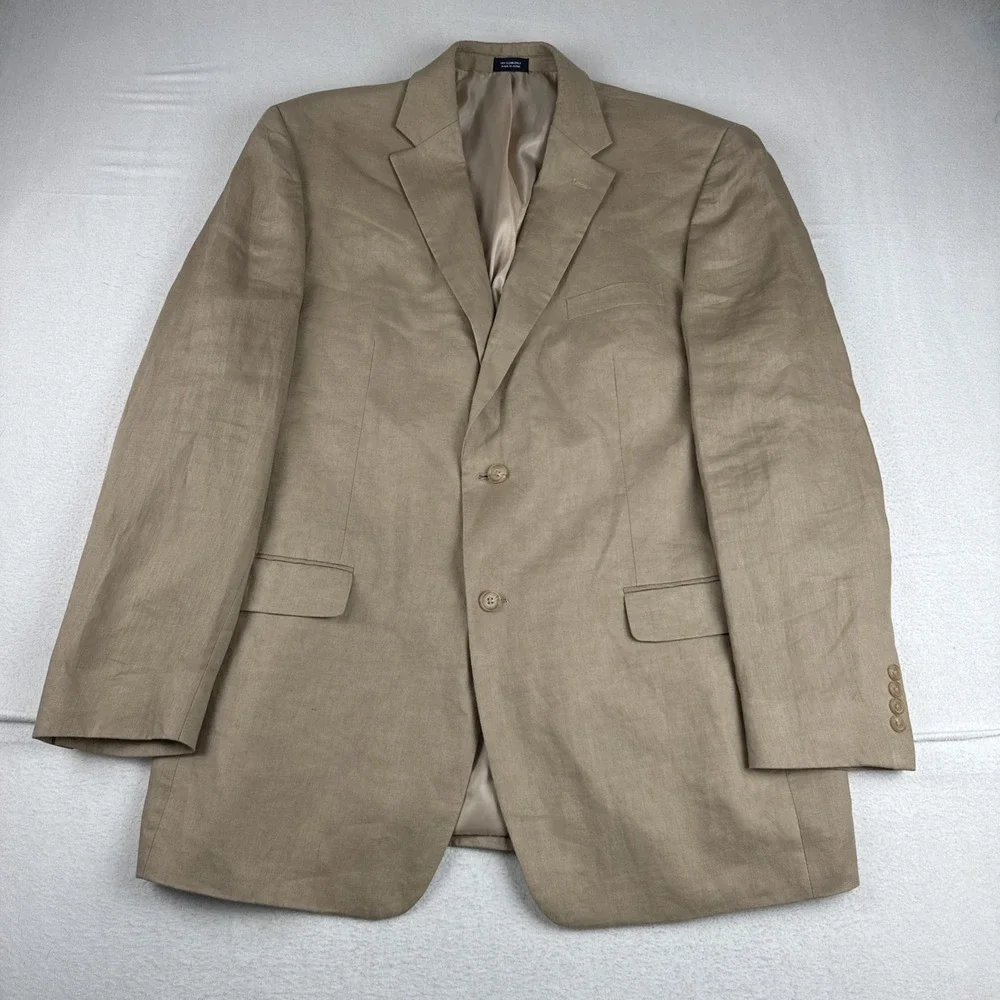 Saddlebred Mens Tan 100% Linen Blazer Sport Coat 46L lightweight Breathable